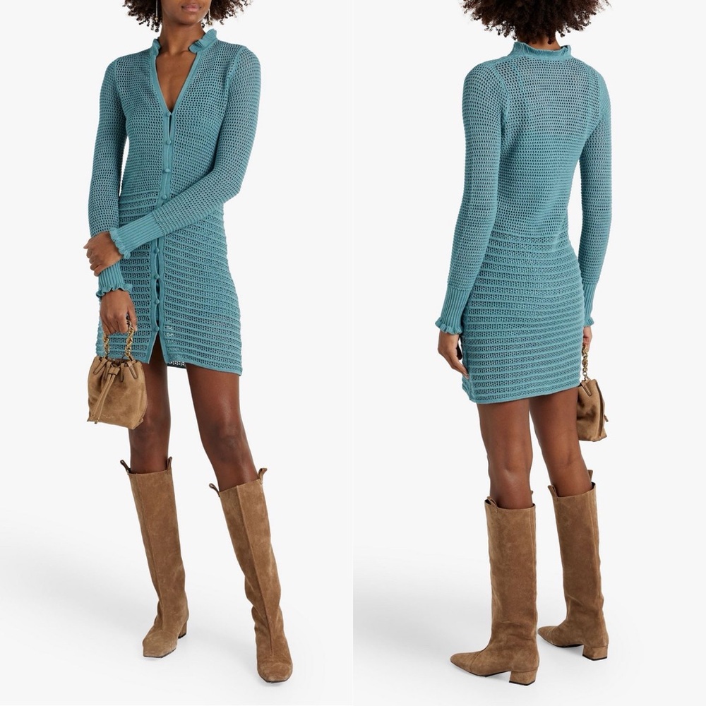 Joie Torrens Open-knit Cotton Mini‎ Dress Adriatic Blue Small NWT